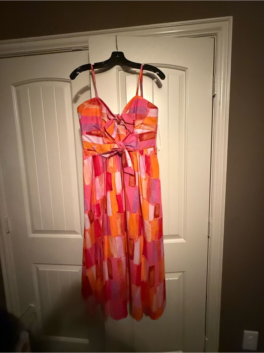 Milly Pink and Orange Tie-Front Midi Dress